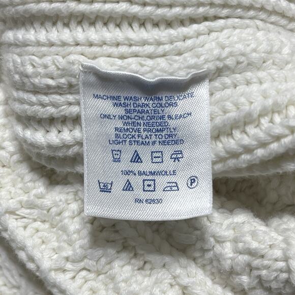 Land's End Cable Knit Fisherman Turtleneck Sweater Size L Ivory Cotton Classic - Picture 11 of 13